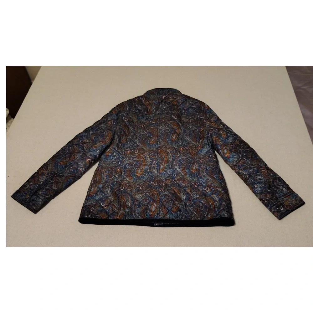 Talbots Petite Quilted Paisley Jacket Womens Size SP Navy Blue Orange Brown - Picture 6 of 7